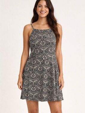 Abercrombie & Fitch Black and Cream Tile-Print Mini Dress Boho